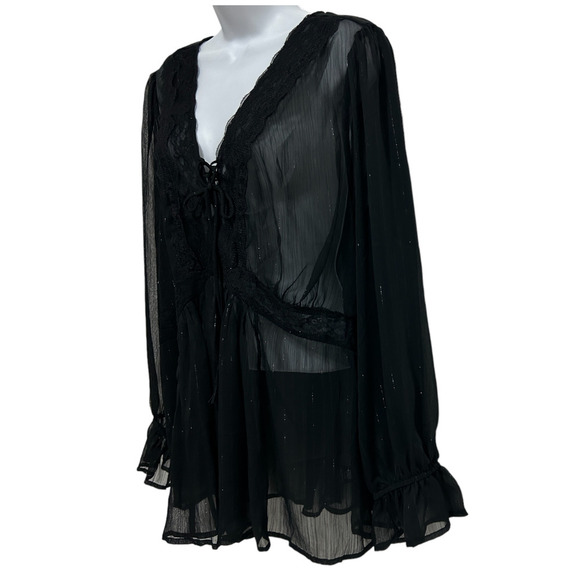 Torrid Womens Plus Size 1 Babydoll Crinkle Lurex Chiffon Top Blouse 14-16 - Picture 6 of 15